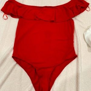 Red off shoulder bodysuit